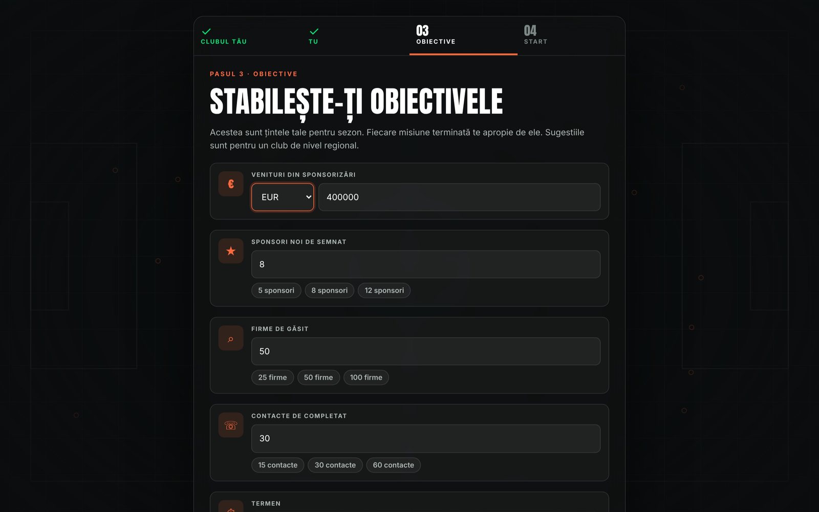 Obiectivele clubului: venituri, sponsori, firme, contacte și termen